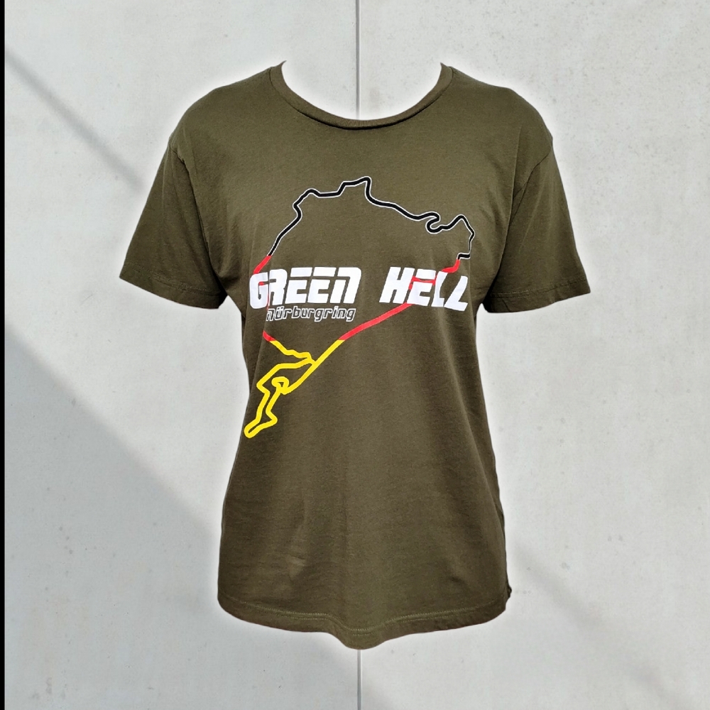 TunerCult Men's Army Green Nürburgring "Green Hell" Race Track T-Shirt Size M